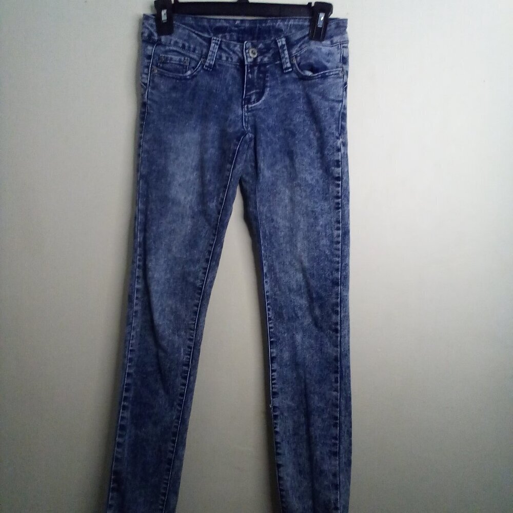 Blue Asphalt Jeans Women Juniors 1 Acid Wash Skinny Denim Blue